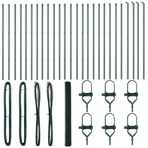 Grillage rouleau，Clôture hexagonale verte 1,6 x 50 m en acier, Poteaux de clôture 13 pcs verts Ø32 mm 210 cm en acier galvanisé CFW4852343