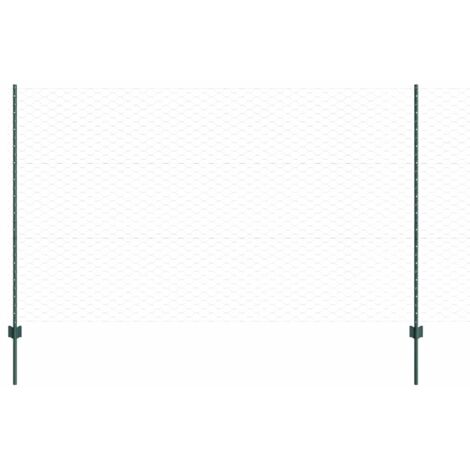 Grillage rouleau，Piquets de clôture 11 pcs U-Channel Vert 140 cm Acier, Clôture hexagonale Verte 1.4x25 m Acier CFW2527137