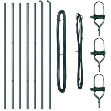 Grillage rouleau，Poteaux de clôture 7 pcs Vert Ø32mm 150 cm Acier galvanisé