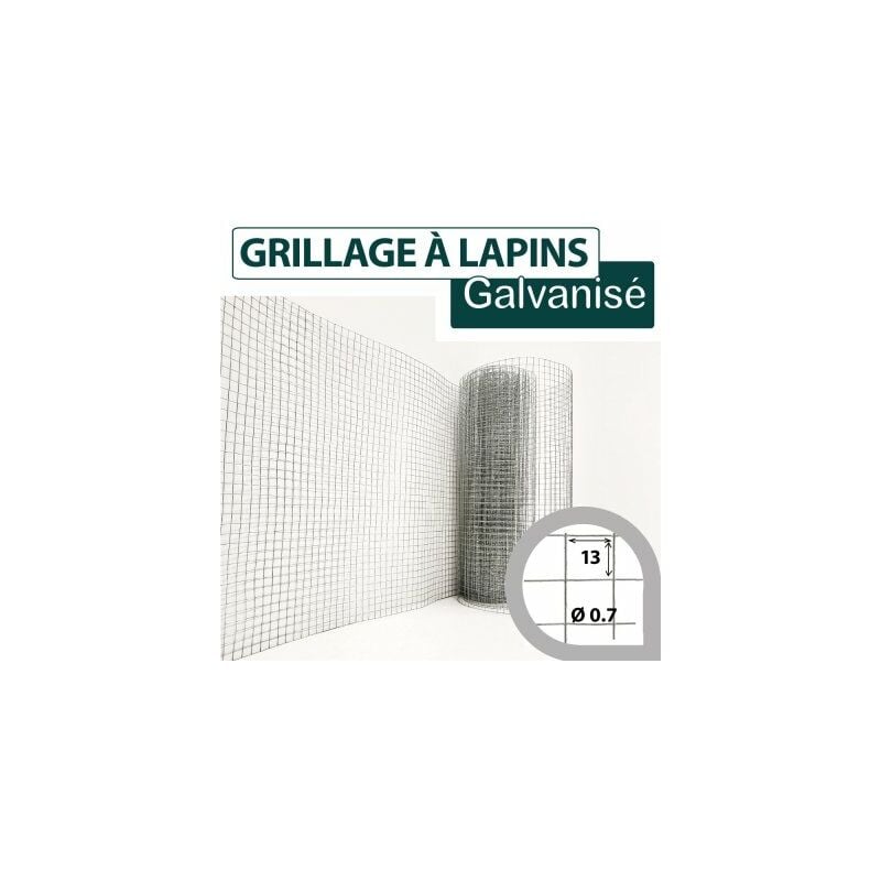 Cloture&jardin - Grillage Soudé Galvanisé - Maille Carrée 13mm - Longueur 5m - 0,50 mètre - Galvanisé