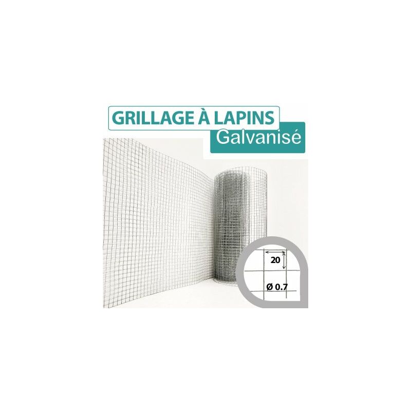 Grillage Soudé Galvanisé - Maille Carrée 20mm - Longueur 5m - 0,50 mètre - Galvanisé