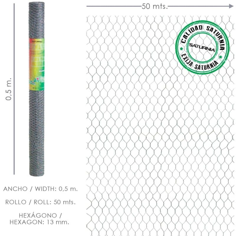 Saturnia - Grillage triple torsion 13/ 50 cm. Rouleau 50 mètres usage domestique