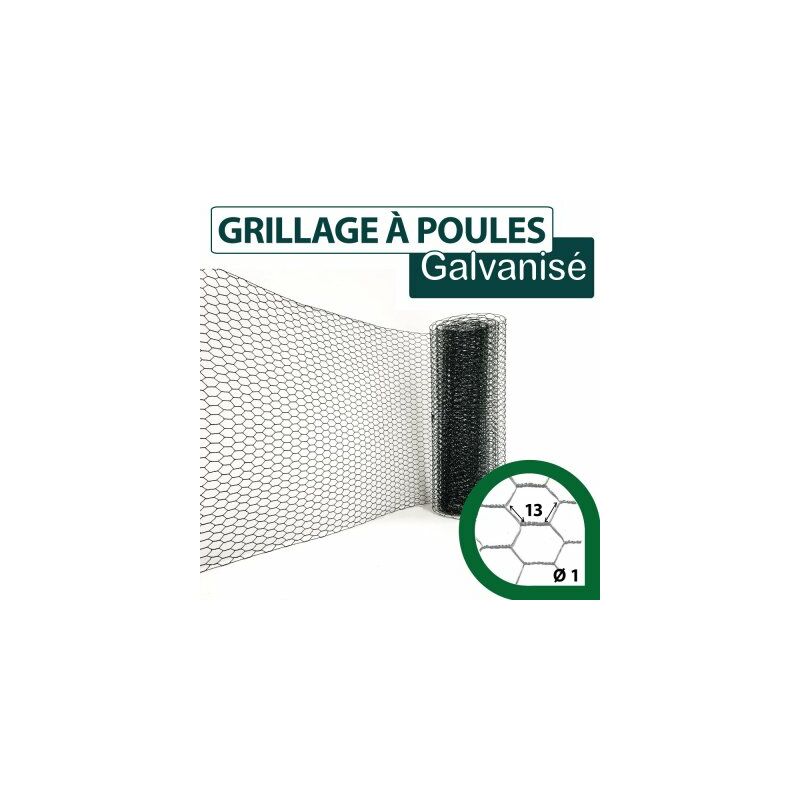 Grillage Triple Torsion Vert - Maille Hexa 13mm - Longueur 25m - 1 mètre - Vert (ral 6005)