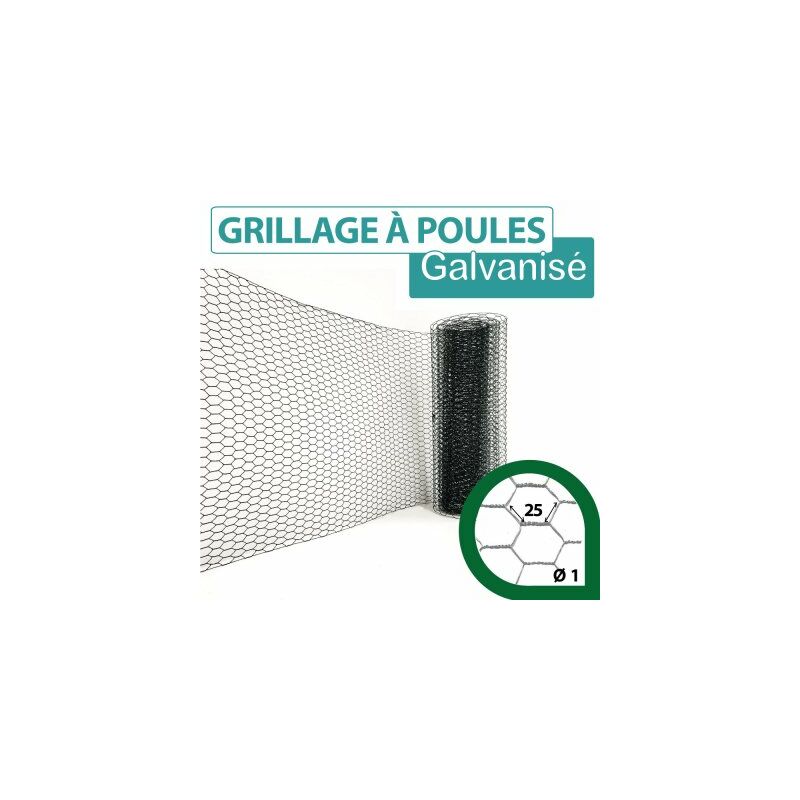 Grillage Triple Torsion Vert - Maille Hexa 25mm - Longueur 10m - 1 mètre - Vert (ral 6005)