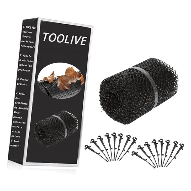 Toolive - Grillages de protection pour gouttière avec 15clips de fixation ,Grillage gouttière,8 m de Long, Plastique, Protection Anti-Feuilles