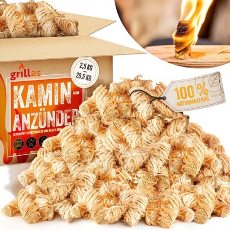 grillas® BIO Anzünder Kaminanzünder Holzwolle Grillanzünder Holz Feueranzünder 20 kg