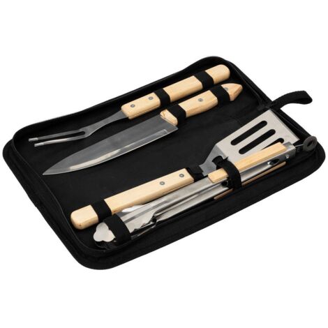 Grillbesteck aus Holz und Leinenkoffer - Neka