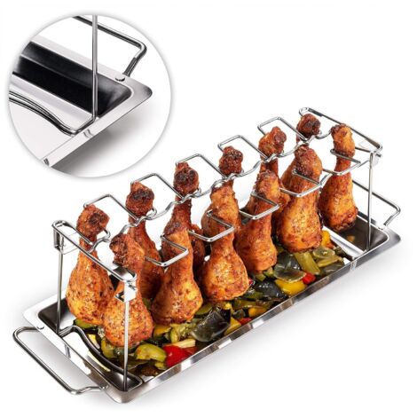 Grille à poulet - Grille à cuisses de poulet - Grille à poulet BBQ - Acier inoxydable très résistant pour 12 pilons de poulet Passe au lave-vaisselle