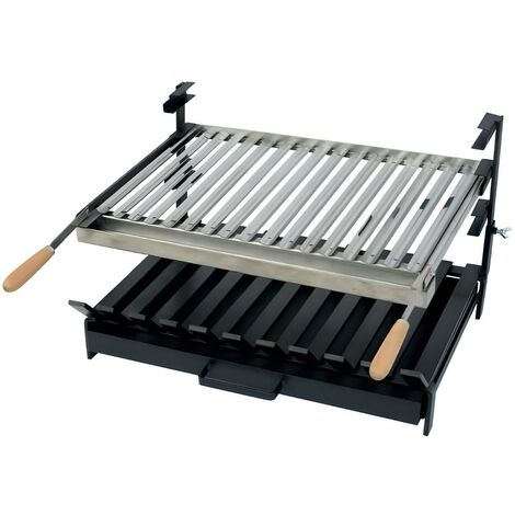Grille à rôtir avec tiroir et récupérateur de graisse en Inox coloris Noir - 60 x 48 x 40 cm