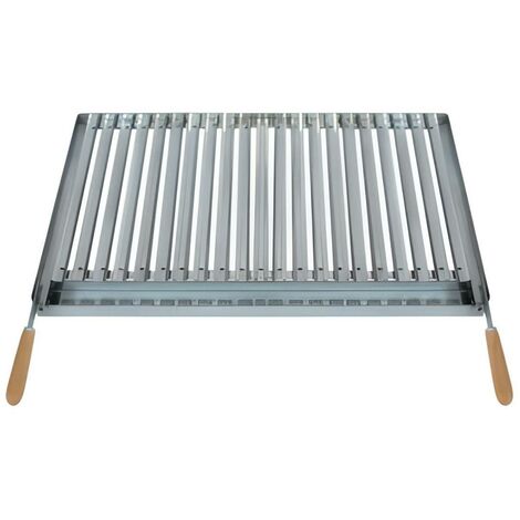Grille à rôtir inox 49 x 41 cm – Récupérateur de graisse – Poignées pliantes en bois – Structure stable et durable – Visiodirect