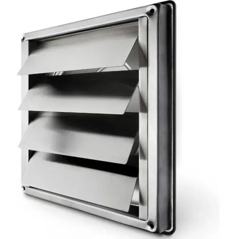 Grille aération VMC 150 mm – Acier inoxydable – Clapet anti-retour à lamelles mobiles – Dimensions 184x184 mm – Installation facile