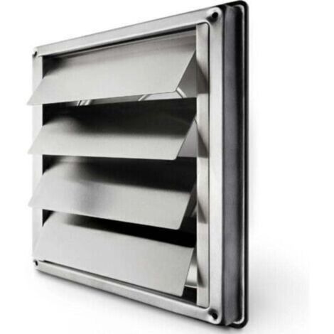 Grille aération VMC 150 mm – Inox anti-retour à lamelles mobiles – Fermeture automatique – Résistant aux intempéries – 184x184 mm