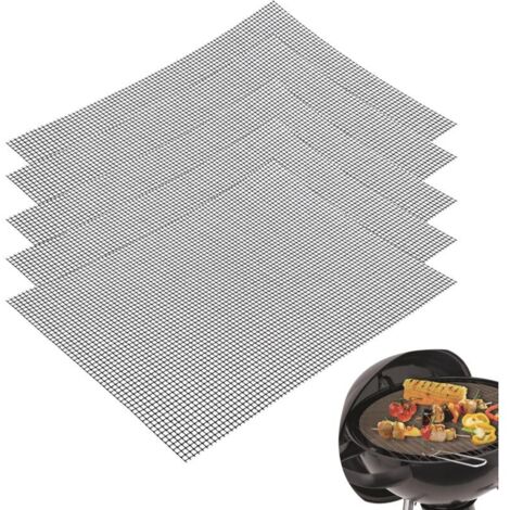 Grille Barbecue Decoupable, 5 Pièces 42x36cm Tapis de Gril en Téflon, Plaque de Gril, Réutilisable, Tapis de Gril BBQ pour Gril à Gaz, Charbon de Bois, Gril Electrique, Four, Friteuse à Air