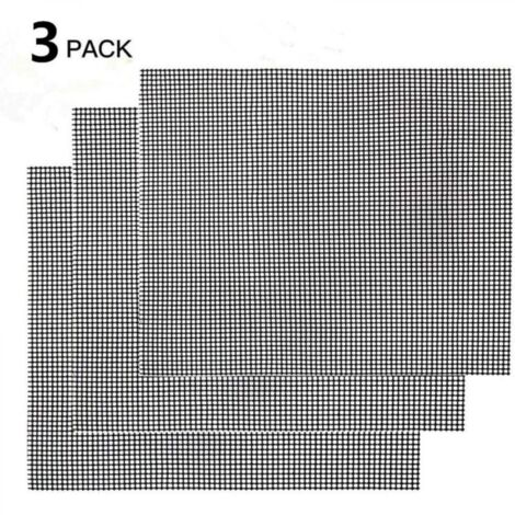 Grille Barbecue Tapis de Cuisson Antiadhésif 3 Pièces - Feuille de Cuisson Réutilisable Résistante à la Chaleur de Gril, pour Le Barbecue D'intérieur et Extérieur (Noir, 42 × 36cm)