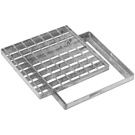 Grille Caillebotis 20 x 20cm avec cadre en acier galvanisé pour collecteur d'évacuation des eaux pluviales