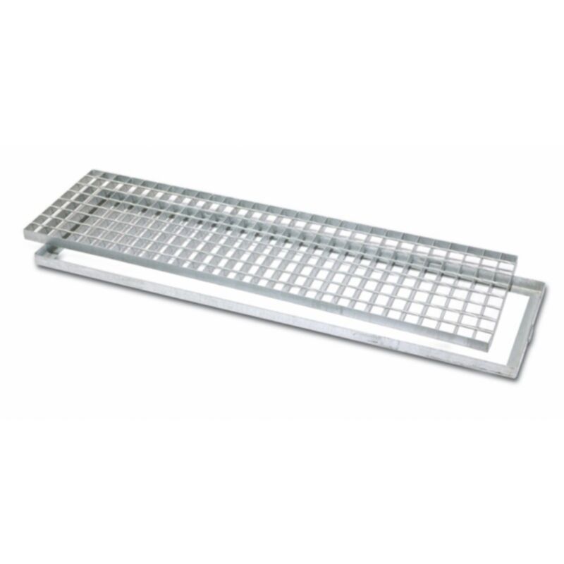Zeker - Grille caillebotis en acier galvanisée 20 x 100 cm avec cadre pour caniveau de drainage, collecte et évacuation des eaux pluviales