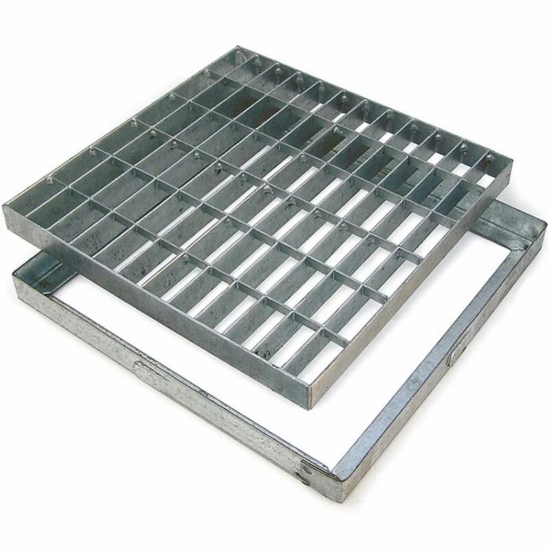 Zeker - Grille caillebotis en acier galvanisée 30x30cm avec cadre pour caniveau de drainage, collecte et évacuation des eaux pluviales