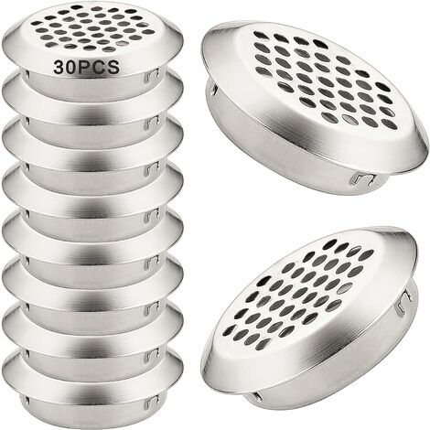 Grille D'aération 30 Pcs Grille D'évacuation Ventilation Fond Rond en Acier Inoxydable Grille de Ventilation Couvrir pour Cuisine Meubles Bouche