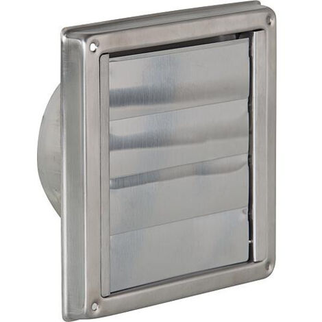 Grille d'aération à volets mobiles V2A lamelles à fermeture automatique raccord diam 150mm dim ext 180x180mm