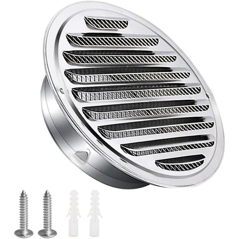 Houhence - Grille d'aération en acier inoxydable 100mm avec vis et chevilles Protection contre les intempéries Lamelles avec moustiquaire et boucle