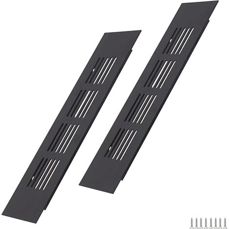 Grille d'aération rectangulaire noire en aluminium (2 x 200 x 50 mm) pour placards, chambres et portes