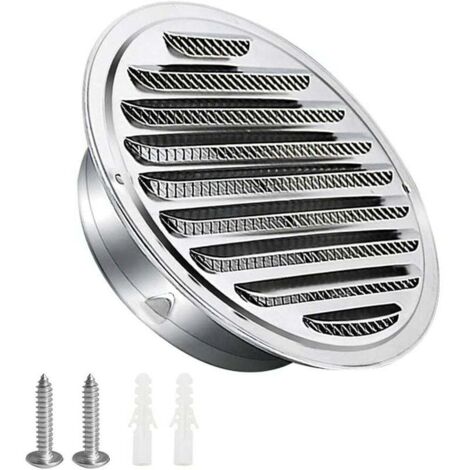 Grille D'aération Ronde 100mm Acier Inoxydable Avec Moustiquaire Protection Intempéries Bride Fixation Vis Chevilles