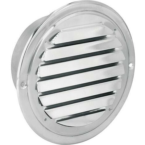 Grille d'aération ronde en acier inoxydable V2A, raccord Ø100mm, avec lamelles fixes et moustiquaire