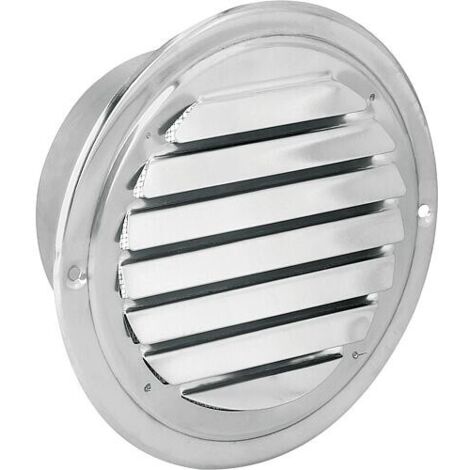 Grille d'aération ronde en inox V2A, raccords Ø150mm, avec lamelles fixes et grille moustiquaire