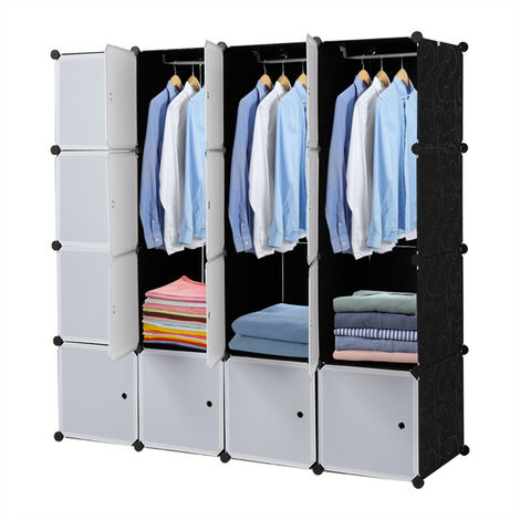 Grille de 16 grilles à 4 couches approfondie taille 35 45 cm - avec 2 tiges de suspension Rubik's cube garde-robe fil d'acier en plastique 108 47 142 cm Original porte blanche motif noir corps de l