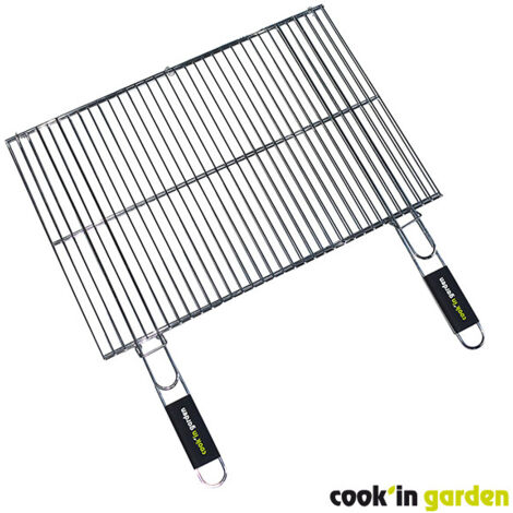 Grille double rectangulaire 60x40cm en acier chromé – Manches soft-touch pour prise en main sécurisée – Compatible barbecue charbon – Garden Max