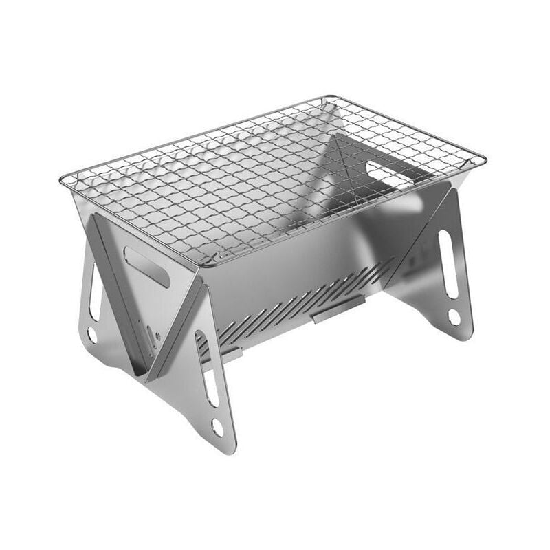 Grille de Barbecue Pliable Foyer de Feu de Camp Portable Barbecue au Charbon de Bois Relevable, Foyer Acier Inoxydable pour Camping Pique-Nique