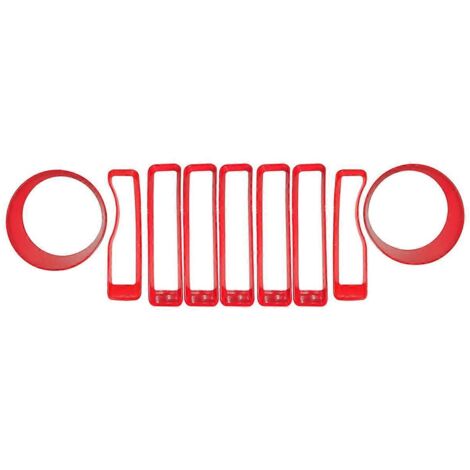 Grille de calandre avant rouge, anneau de phare, anneau en maille pour Wrangler 2018--