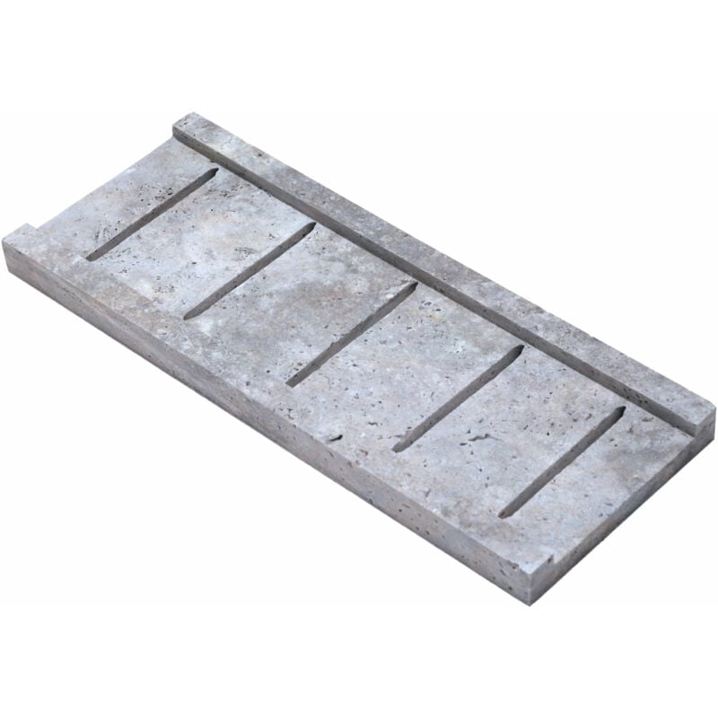 Stone By Stone - Grille de Caniveau Travertin 1er Choix - Silver - 20x50x3cm - Vieilli - Vendu à l'unité