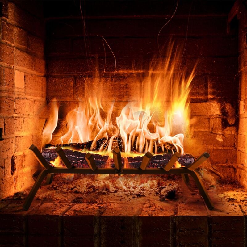 Maisonchic - Grille de Cheminée 46 cm Support à Bûches de Cheminée en Fer Robuste 7 Barres de Fer de 14 mm Support à Bois de Chauffage Intérieur