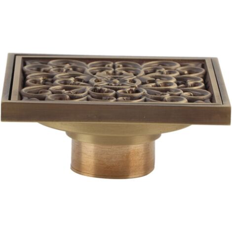 Grille de couverture de crépine de vidange de déchets de salle de bains de drain de sol de douche en laiton antique de 10 cm(1)