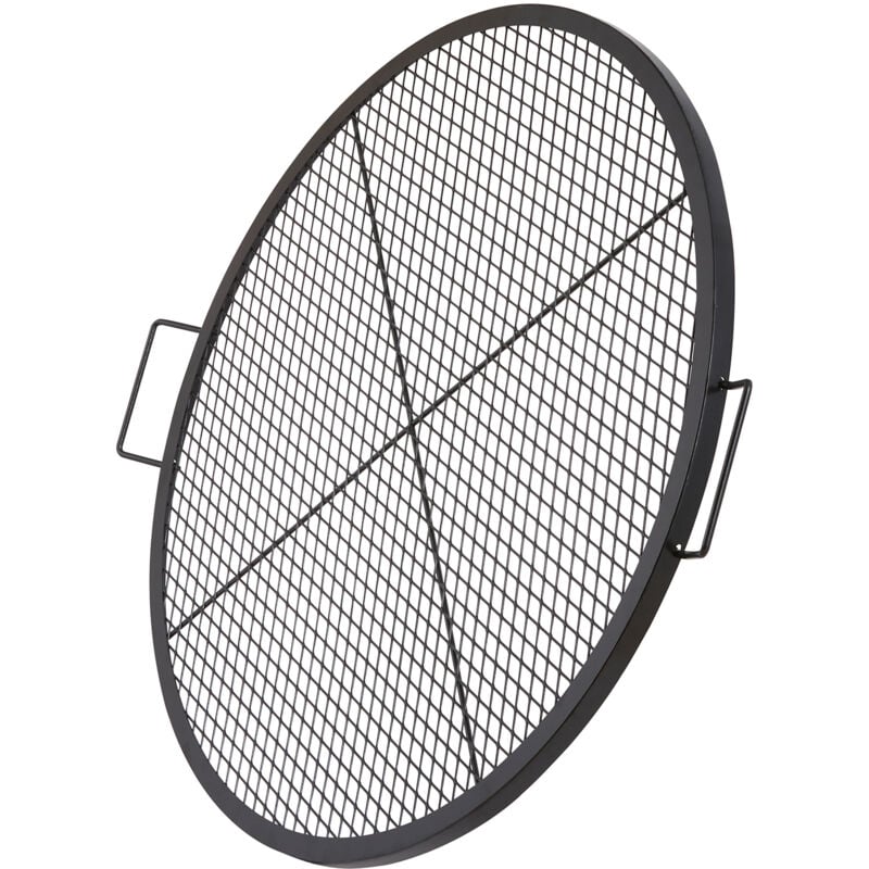Grille de cuisson ronde Mophorn X-Marks pour foyer, grille de cuisson ronde de 36 pouces, grille de barbecue en acier robuste avec poignée et support