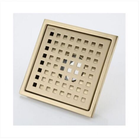 [Grille de Douche Carrée] 150 mm Acier Inoxydable Or Brossé avec Noyau Anti-Odeurs en Laiton