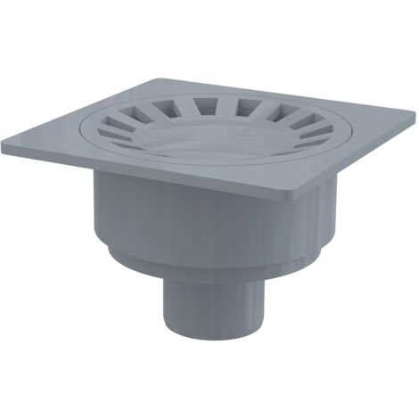 Grille de drainage 150x150/50 mm, sortie verticale, grille grise, siphon humide