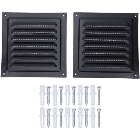 Grille de persienne carrée en aluminium, 2 pièces, grille d'aération de grenier en aluminium avec écran intégré pour porte extérieure de maison, plafond de garage, maille de style noir