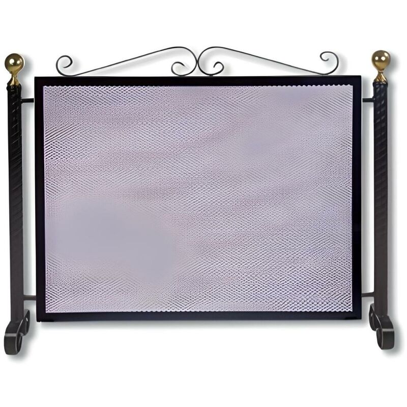 Grille de Protection pour cheminée, Grille Pare-feu modèle simple en Fer forgé coloris Noir - Hauteur 64 x Longueur 77 cm