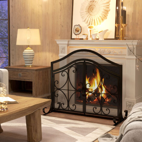 Grille de protection pour cheminée panneau unique en maille d'acier 105 x 40 x 80.5 cm noir