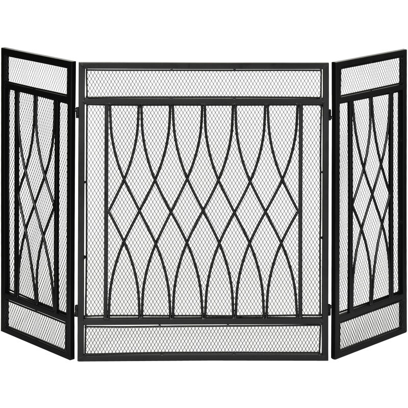 Grille de protection pour cheminée - pare-feu large pour cheminée ou poêle - pare-étincelles - barrière de sécurité - 3 volets pliables - métal noir