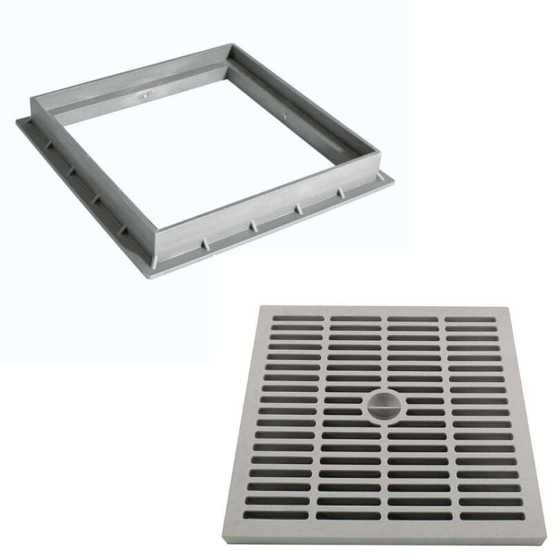 Zeker - Grille de regard avec cadre 20x20cm pour collecteur des eaux en polypropylène – Grille de regard renforcé + cadre