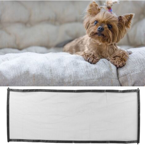 Grille de Sécurité pour Chiens - Barrière Portable Noir, Fermeture Rapide, Nylon Mesh, 180x72cm, 2 Tubes Stainless Steel, 4 Hooks ABS