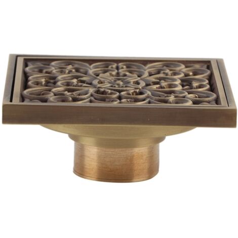 Grille de siphon de sol de douche en laiton antique 10 cm, couvercle de crépine de siphon de salle de bain (1)