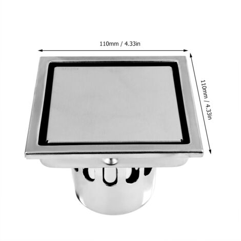 Grille de sol carrée en acier inoxydable pour douche et salle de bains - Antidérapante, antibactérienne et antiodeur - Dimensions 110x110mm