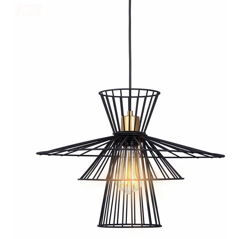 Lampe à suspendre Grille noire Lampe de salle à manger Plafonnier rétro suspendu Cage, fil métallique, 1x douille E27, DxH 45x150 cm