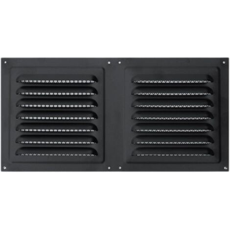 Grille de ventilation 150 x 300 mm en acier inoxydable noir avec moustiquaire, résistante à la corrosion