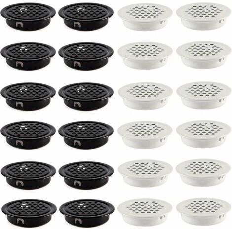 Grille de Ventilation 35mm Grille D'aération Trou Inox Placard Grille d'évacuation Ventilation Fond Rond en Maille Trou D'aération 24 pièces pour Armoire Meubles (Noir et Blanc)