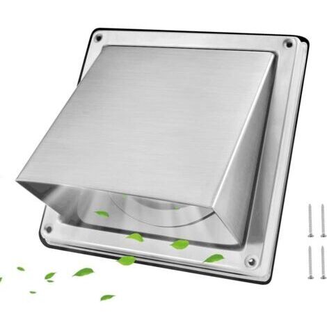 Grille de ventilation carrée 100mm en acier inoxydable – Clapet anti-retour – Installation murale intérieure/extérieure – Résistante à la corrosion